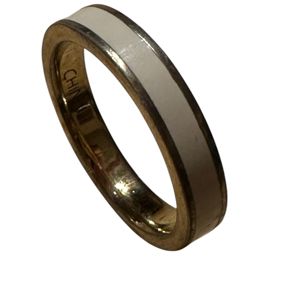 Coach Chic Gold and White Enameled Inlay Ring, Monogramed Coach